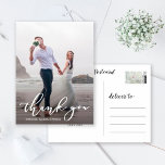 Chic Calligraphy Script Wedding Thank You Photo Postcard<br><div class="desc">Stylish White Calligraphy Script Wedding Thank You Photo Postcard.</div>