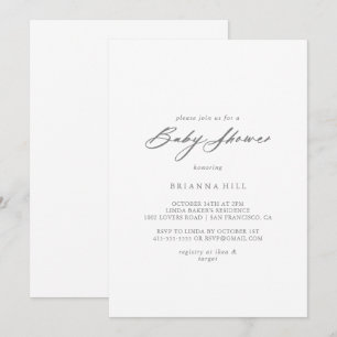 Chic Calligraphy Silver Baby Shower  Invitation