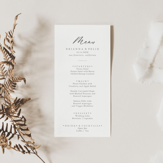 Chic Calligraphy Silver Dinner Menu (Creator Uploaded)