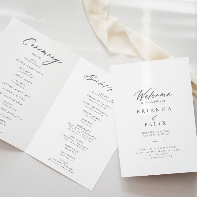Chic Calligraphy Silver Folded Wedding Program Programme (Creator Uploaded)