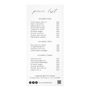 Chic Calligraphy Simple Elegant Price List Rack Card