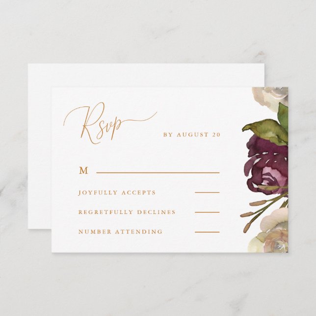 Chic Calligraphy Watercolor Floral Wedding Rsvp (Front/Back)