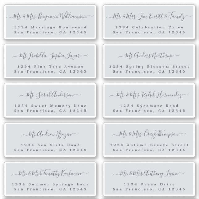 Chic Calligraphy Wedding Guest Address Labels (Front)