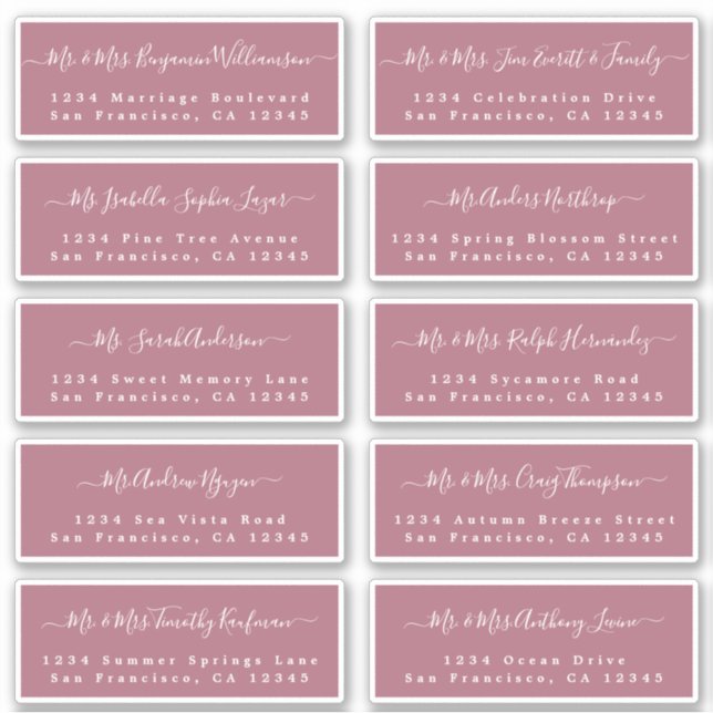 Chic Calligraphy Wedding Guest Address Labels (Front)