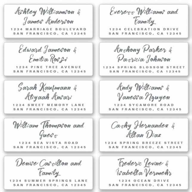 Chic Calligraphy Wedding Guest Address Labels (Front)
