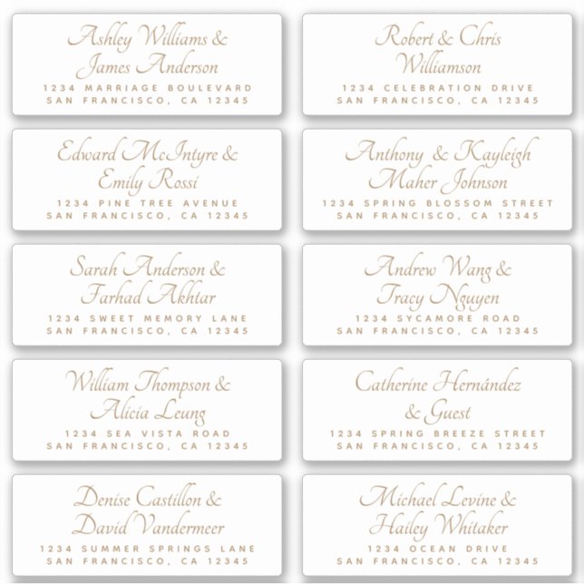 Chic Calligraphy Wedding Guest Address Labels (Front)