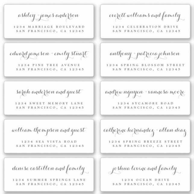 Chic Calligraphy Wedding Guest Address Labels (Front)