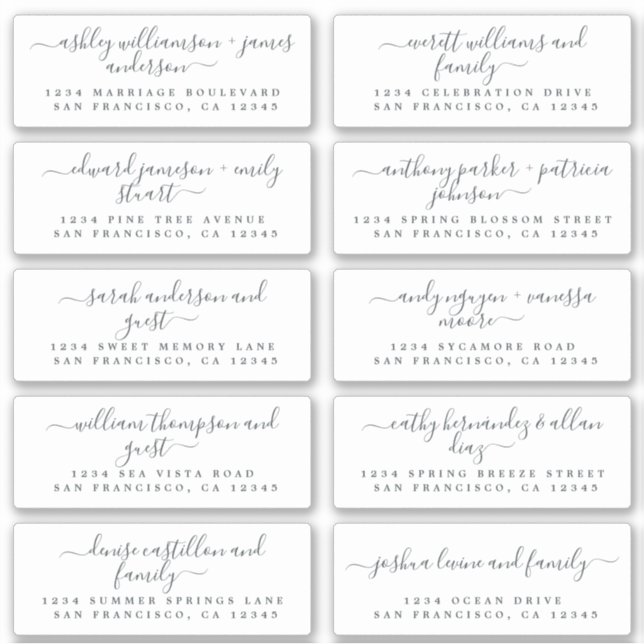 Chic Calligraphy Wedding Guest Address Labels (Front)