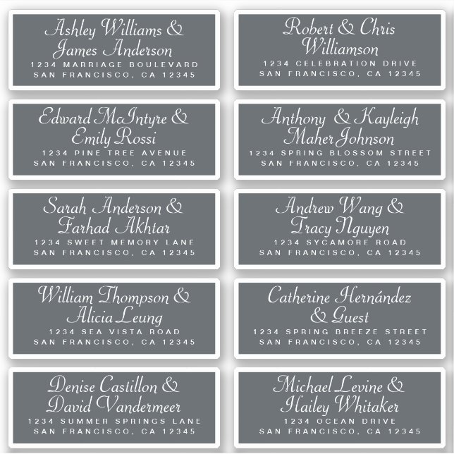 Chic Calligraphy Wedding Guest Address Labels (Front)