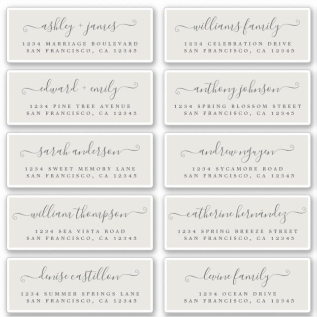 Chic Calligraphy Wedding Guest Address Labels (Front)