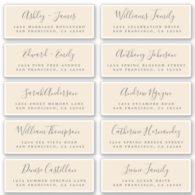 Chic Calligraphy Wedding Guest Address Labels (Front)