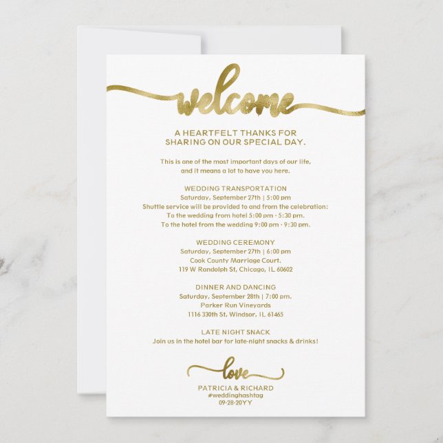Chic Calligraphy Wedding Itinerary Invitation (Front)
