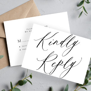 Chic calligraphy wedding kindly reply budget RSVP Card