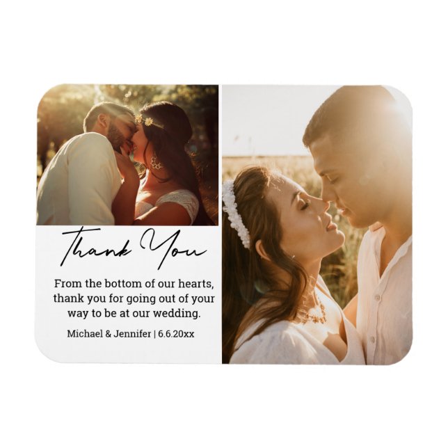 chic calligraphy wedding photo collage thank you  magnet (Horizontal)