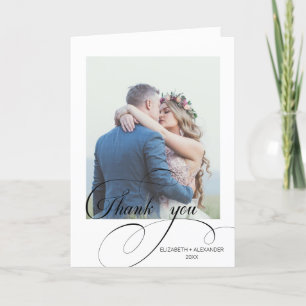 Chic Calligraphy Wedding Photo Thank You Card
