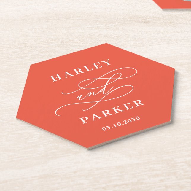 Chic Calligraphy Wedding Rehearsal Engagement Paper Coaster (Angled)