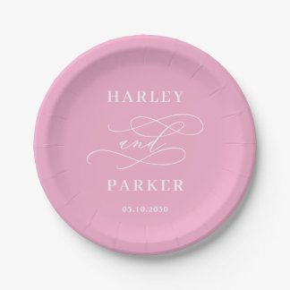 Chic Calligraphy Wedding Rehearsal Engagement Paper Plate