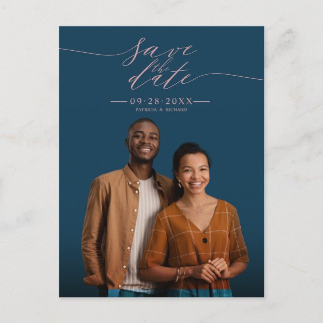 Chic Calligraphy Wedding Save The Date Photo Postcard (Front)