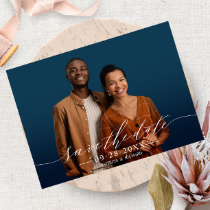 Chic Calligraphy Wedding Save The Date Photo Postcard