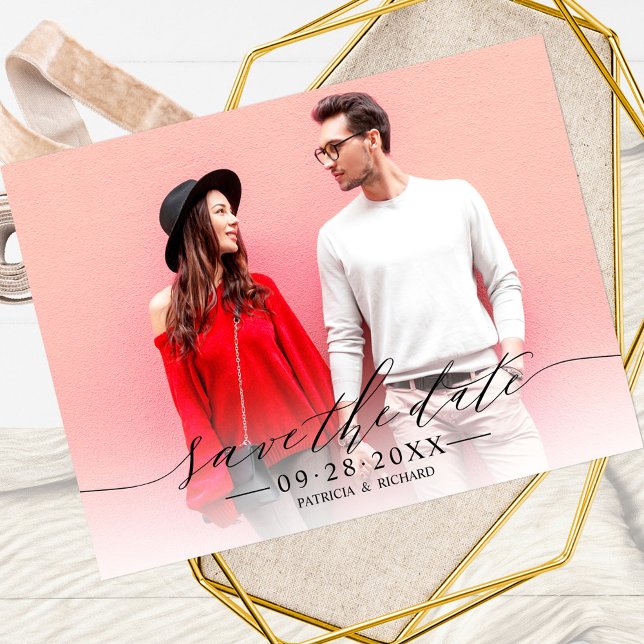 Chic Calligraphy Wedding Save The Date Photo Postcard (Creator Uploaded)