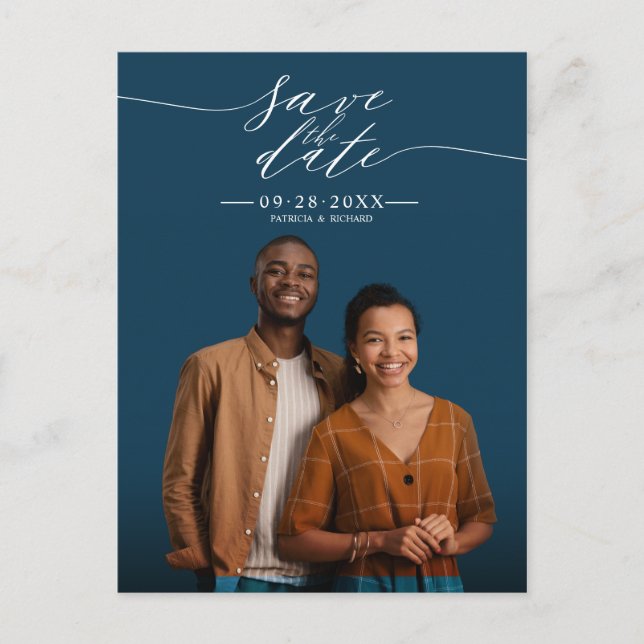 Chic Calligraphy Wedding Save The Date Photo Postcard (Front)