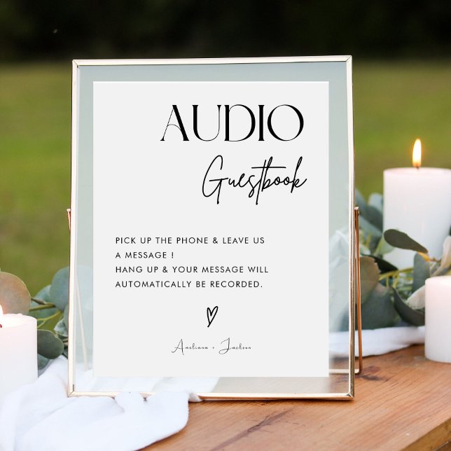 Chic Calligraphy Wedding Telephone Audio Guestbook Pedestal Sign (Creator Uploaded)