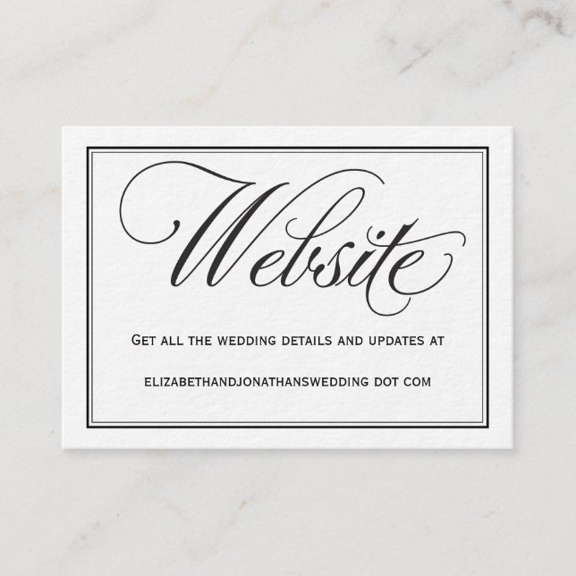 Chic Calligraphy Wedding Website Information Card (Front)
