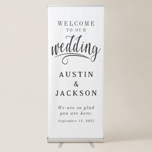 Chic Calligraphy Wedding Welcome Retractable Banne Banner (Front)