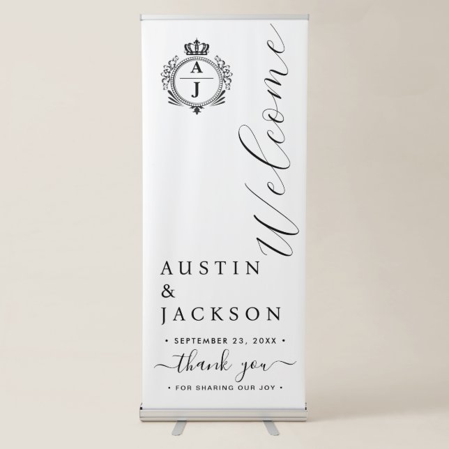 Chic Calligraphy Wedding Welcome Retractable Banne Banner (Front)