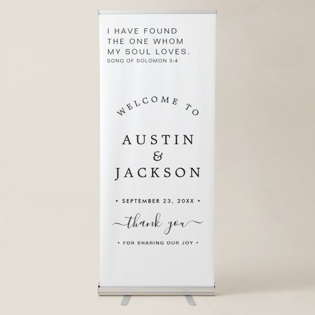 Chic Calligraphy Wedding Welcome Retractable Banne Banner (Front)