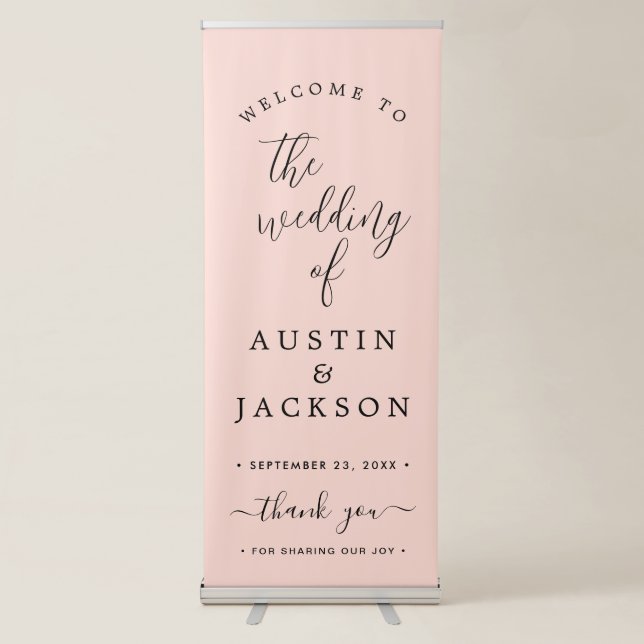 Chic Calligraphy Wedding Welcome Retractable Banne Banner (Front)