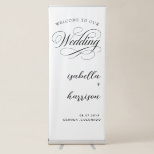 Chic Calligraphy Wedding Welcome Retractable Banne Banner