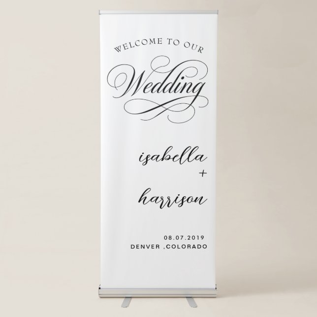 Chic Calligraphy Wedding Welcome Retractable Banne Banner (Front)