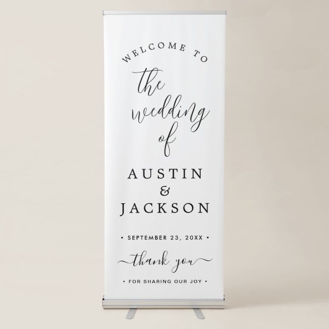 Chic Calligraphy Wedding Welcome Retractable Banne Banner (Front)