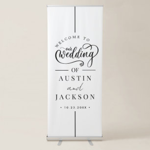 Chic Calligraphy Wedding Welcome Retractable Banne Banner