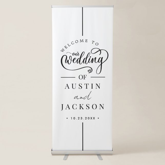 Chic Calligraphy Wedding Welcome Retractable Banne Banner (Front)