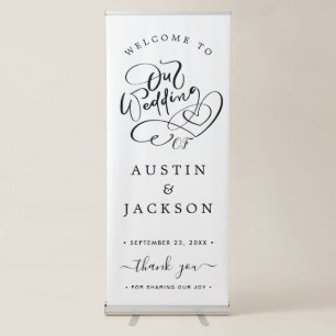 Chic Calligraphy Wedding Welcome Retractable Banner