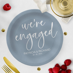 Chic Calligraphy We're Engaged Engagement Party Paper Plate