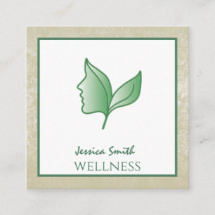 Chic calming elegant girl face leaves wellness square business card