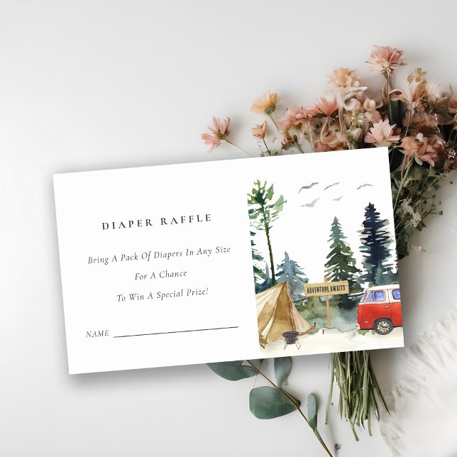 Chic Camping Pine Forest Diaper Raffle Baby Shower Enclosure Card (Creator Uploaded)