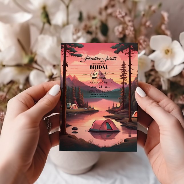 Chic Camping Watercolor Pine Forest Bridal Shower Invitation (Creator Uploaded)