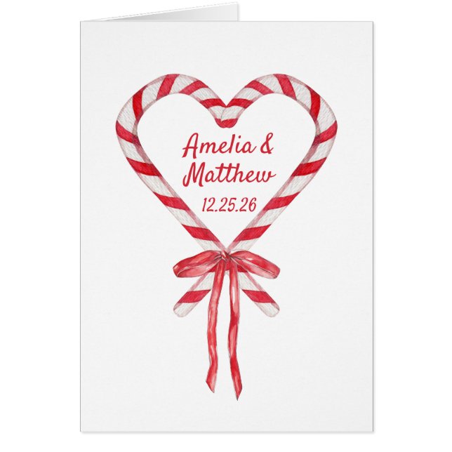 Chic Candy Cane Heart and Bow Christmas Wedding (Front)