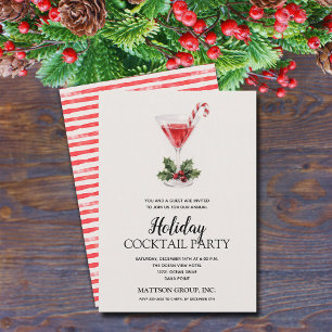 Chic Candy Cane Martini Holiday Cocktail Party Invitation