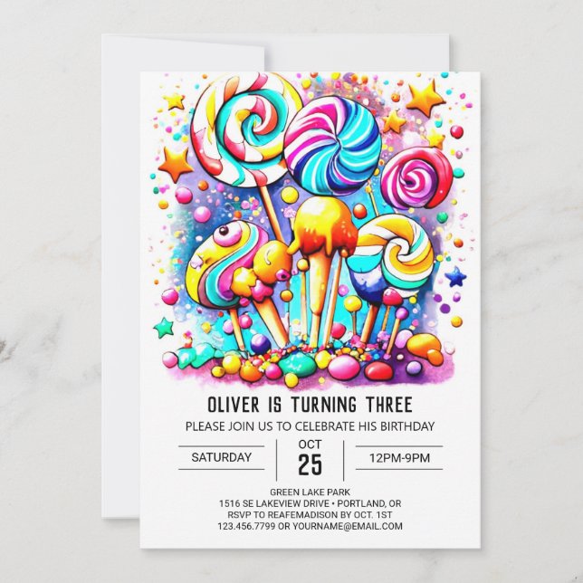 Chic Candyland Kids Birthday Invitation (Front)