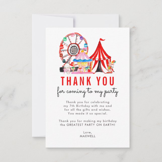Chic Carnival Circus Show Clowns Balloons Birthday Thank You Card (Front)
