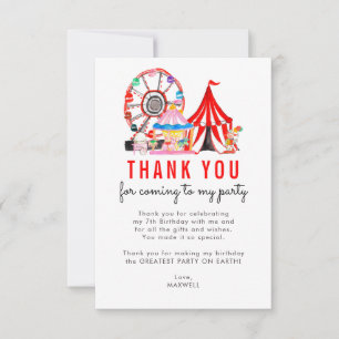 Chic Carnival Circus Show Clowns Balloons Birthday Thank You Card