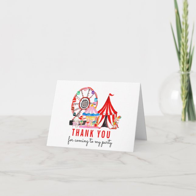 Chic Carnival Circus Show Clowns Balloons Birthday Thank You Card (Front)
