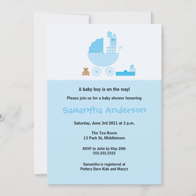 Chic Carriage Baby Shower Invitation - Boy (Front)