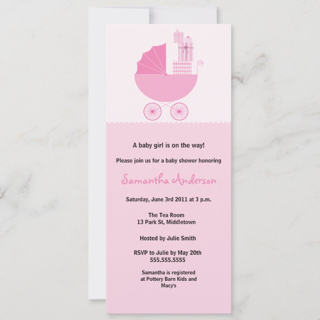 Chic Carriage Baby Shower Invitation - Girl (Front)