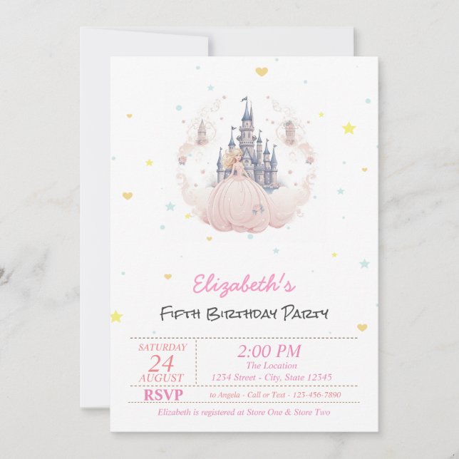 Chic Castle Clouds Princess Hearts Fairytale  Invitation (Front)